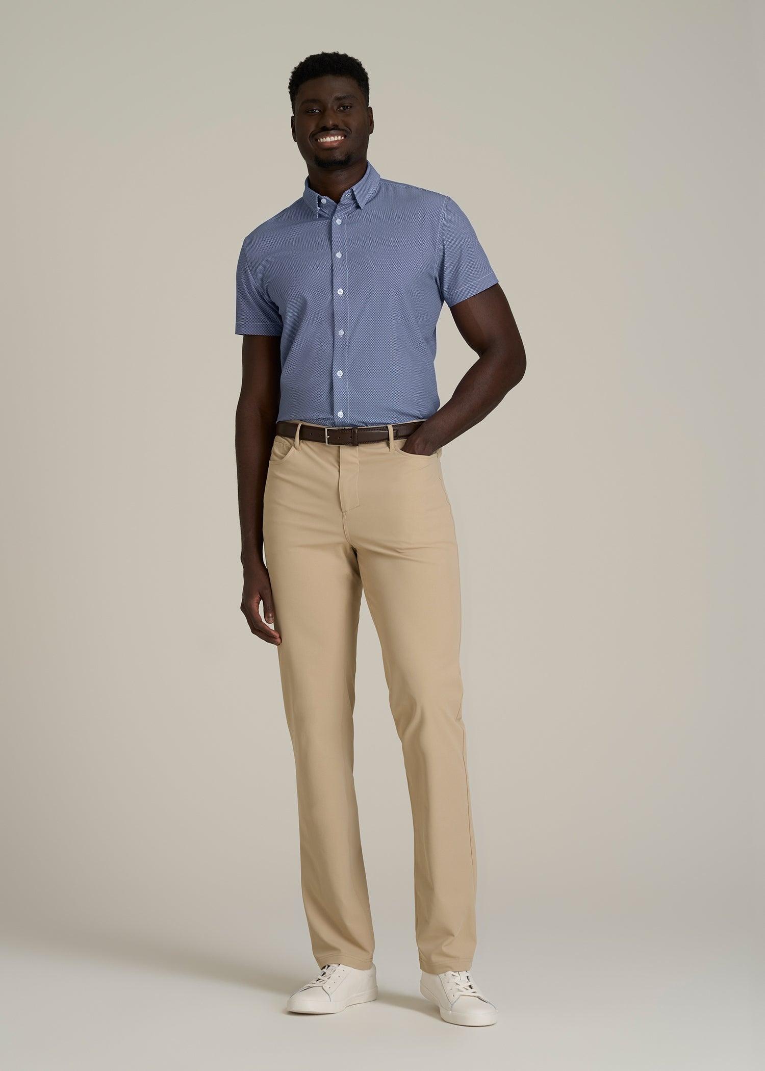 Short Sleeve Traveler Stretch Button Shirt for Tall Men in Royal Blue Geometric Male Product Image