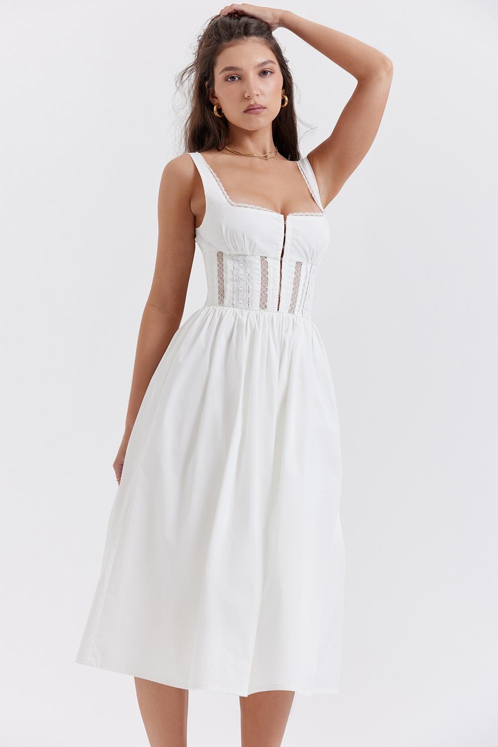 Perle  white lace trim midi dress Product Image