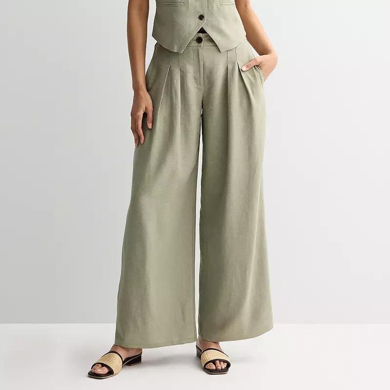 Women's Nine West Pleated Linen Pants, Size: Medium, Laughlin Green Product Image