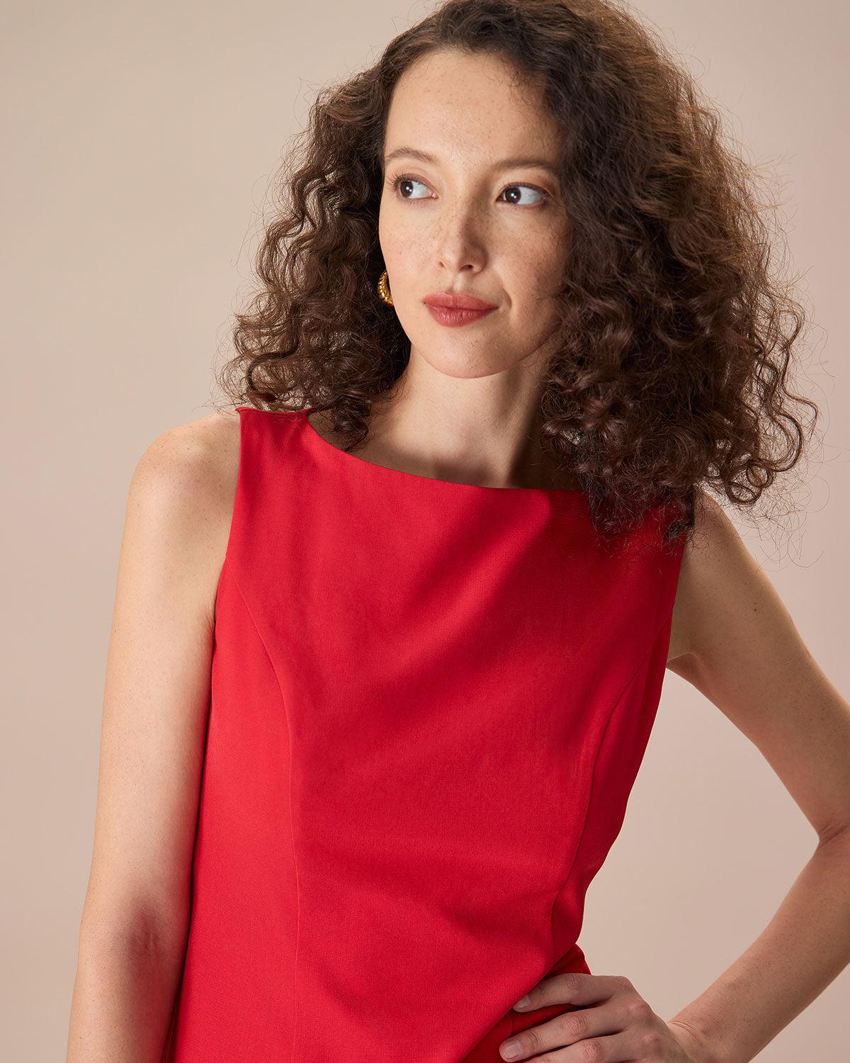 The Red Boat Neck Sleeveless Mini Dress Product Image