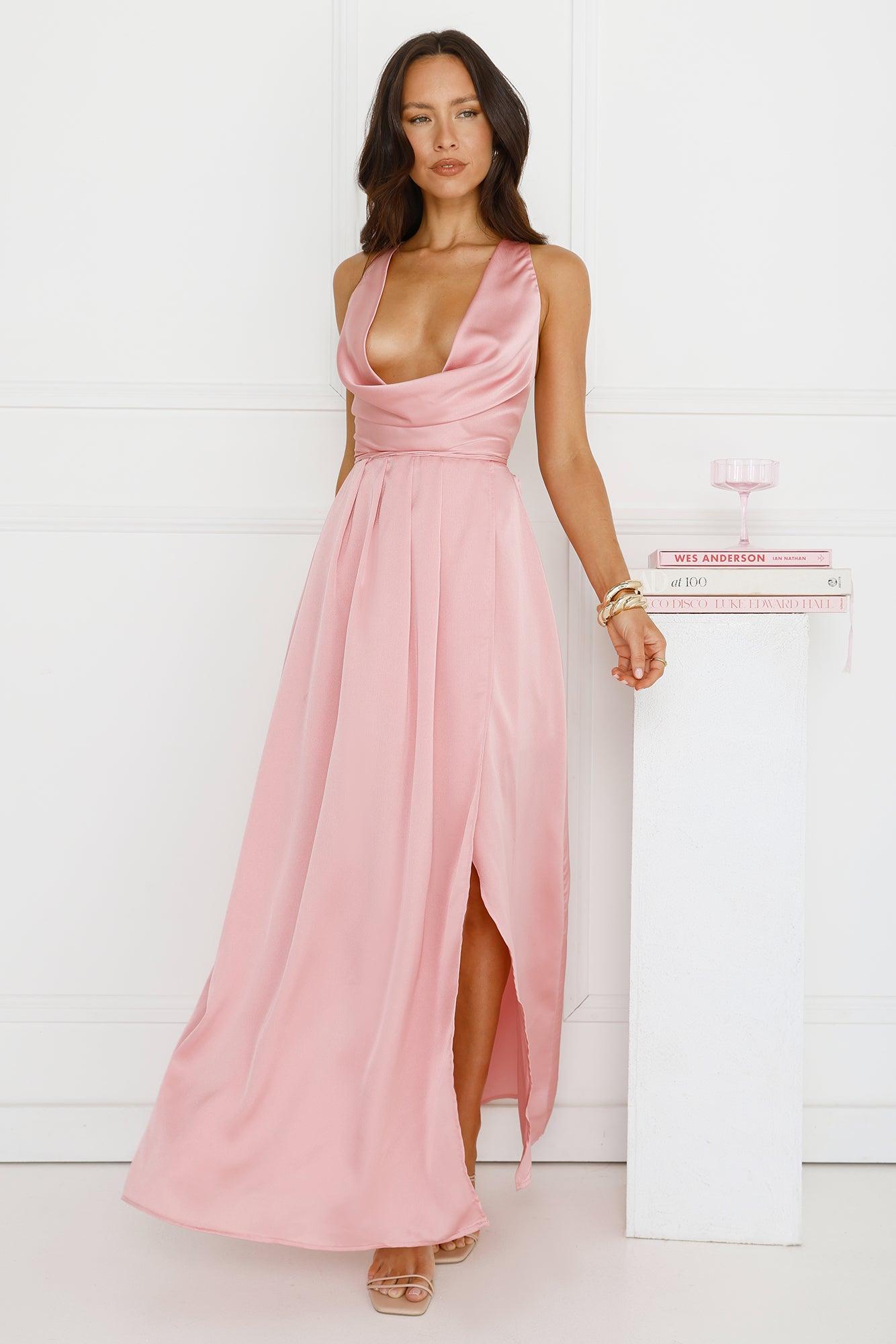 Lush Whispers Satin Maxi Dress Pink Product Image