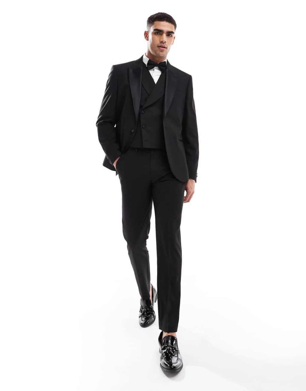 ASOS DESIGN slim fit tuxedo jacket in black Product Image