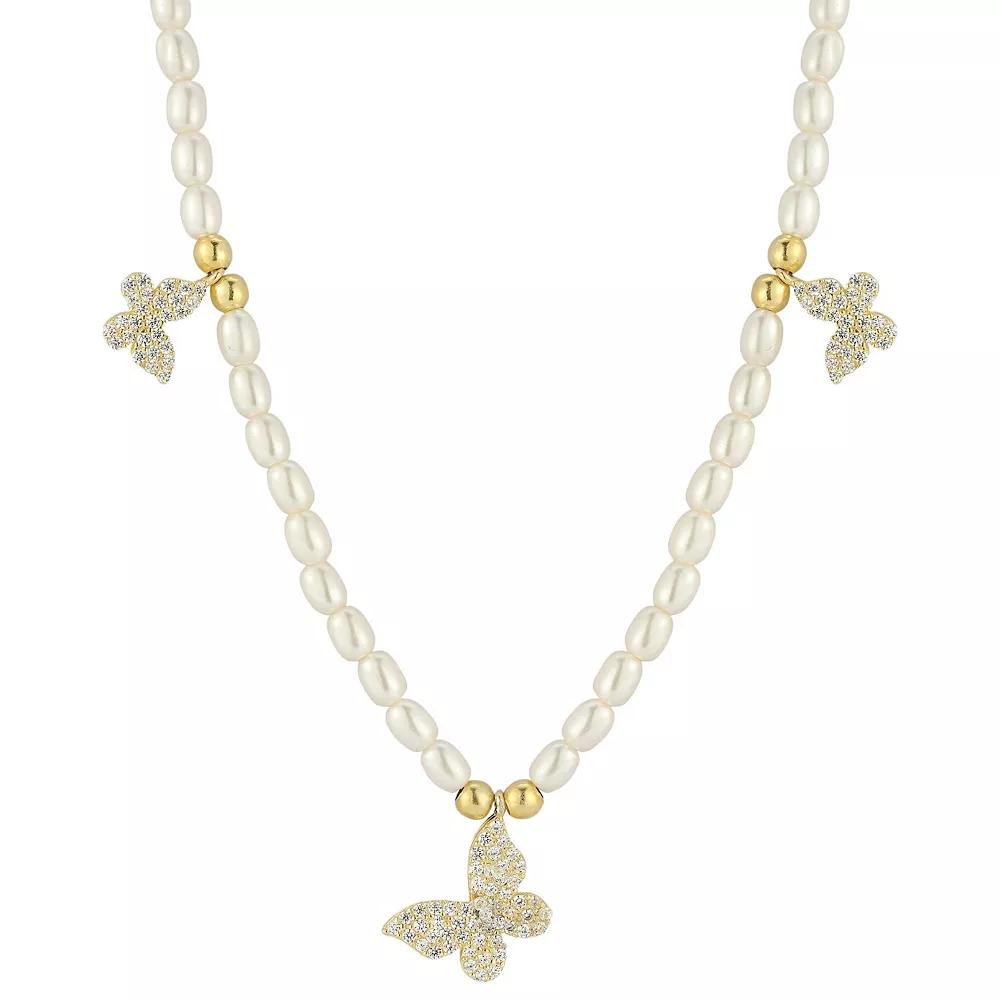 Sunkissed Sterling 14k Gold Over Silver Cubic Zirconia & Pearl Butterfly Pendant Necklace, Women's, Gold Tone Product Image