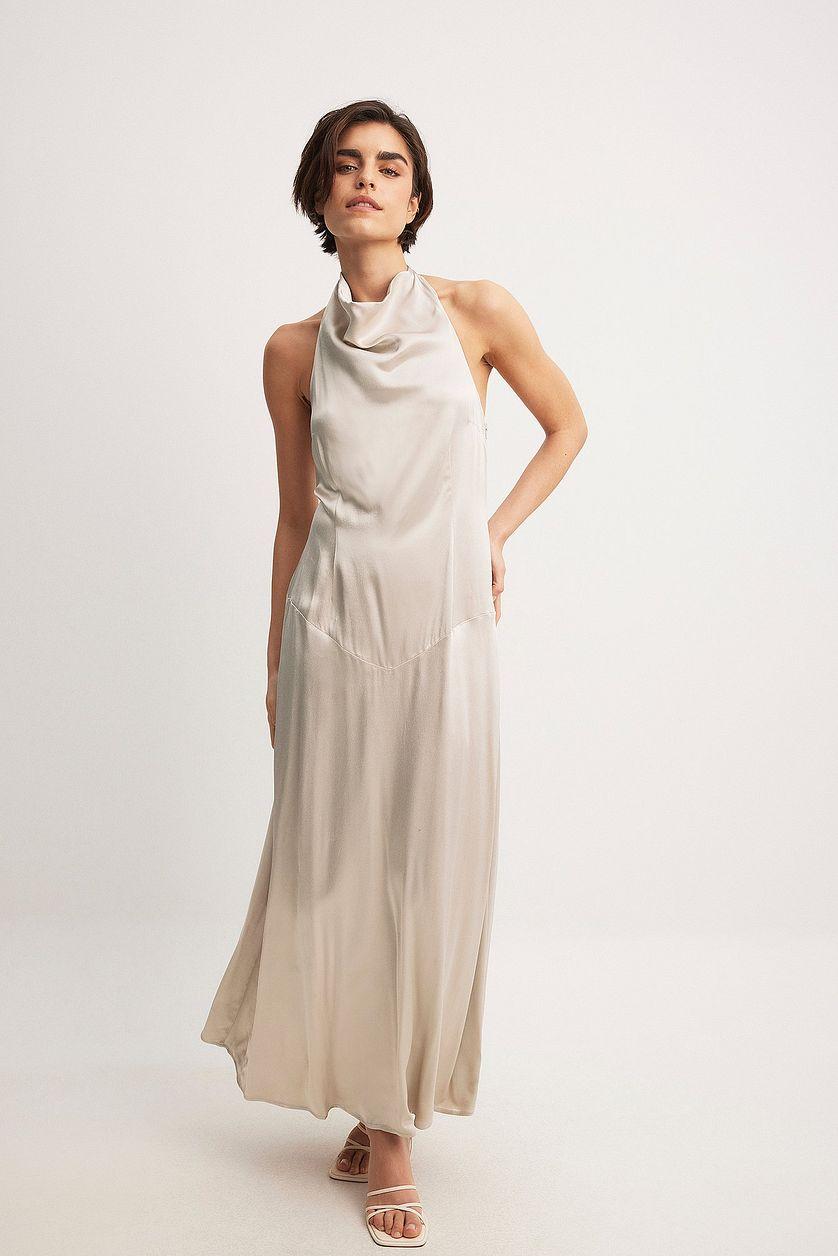Satin Halter Neck Maxi Dress Product Image