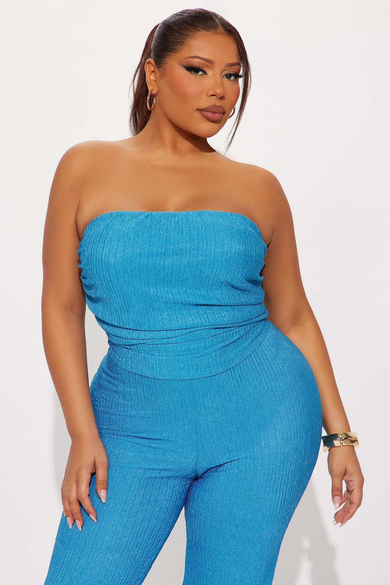 Sabrina Strapless Textured Pant Set - Blue Female Product Image