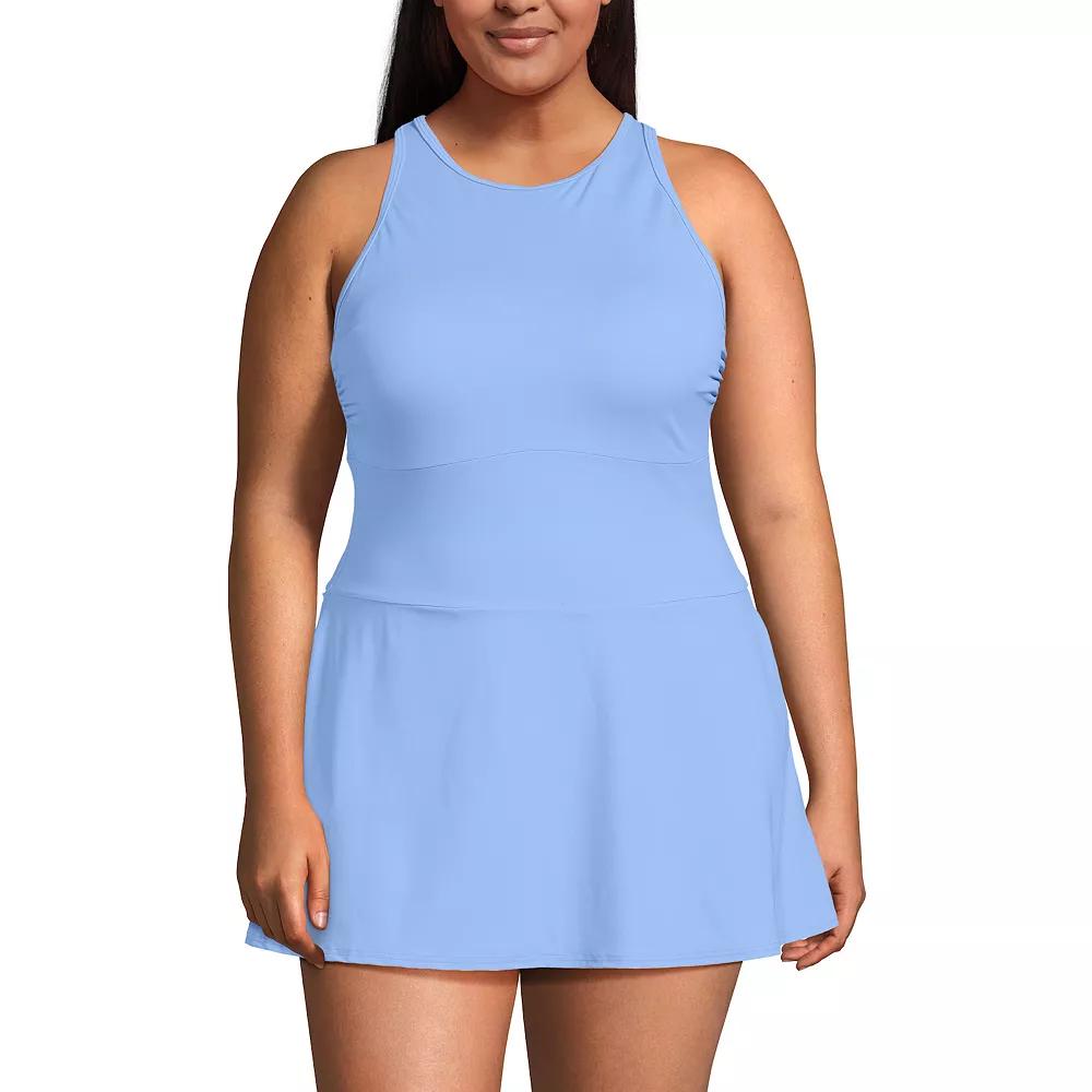 Women's Lands' End Long Tugless High Neck One-Piece Swim Dress,  Product Image