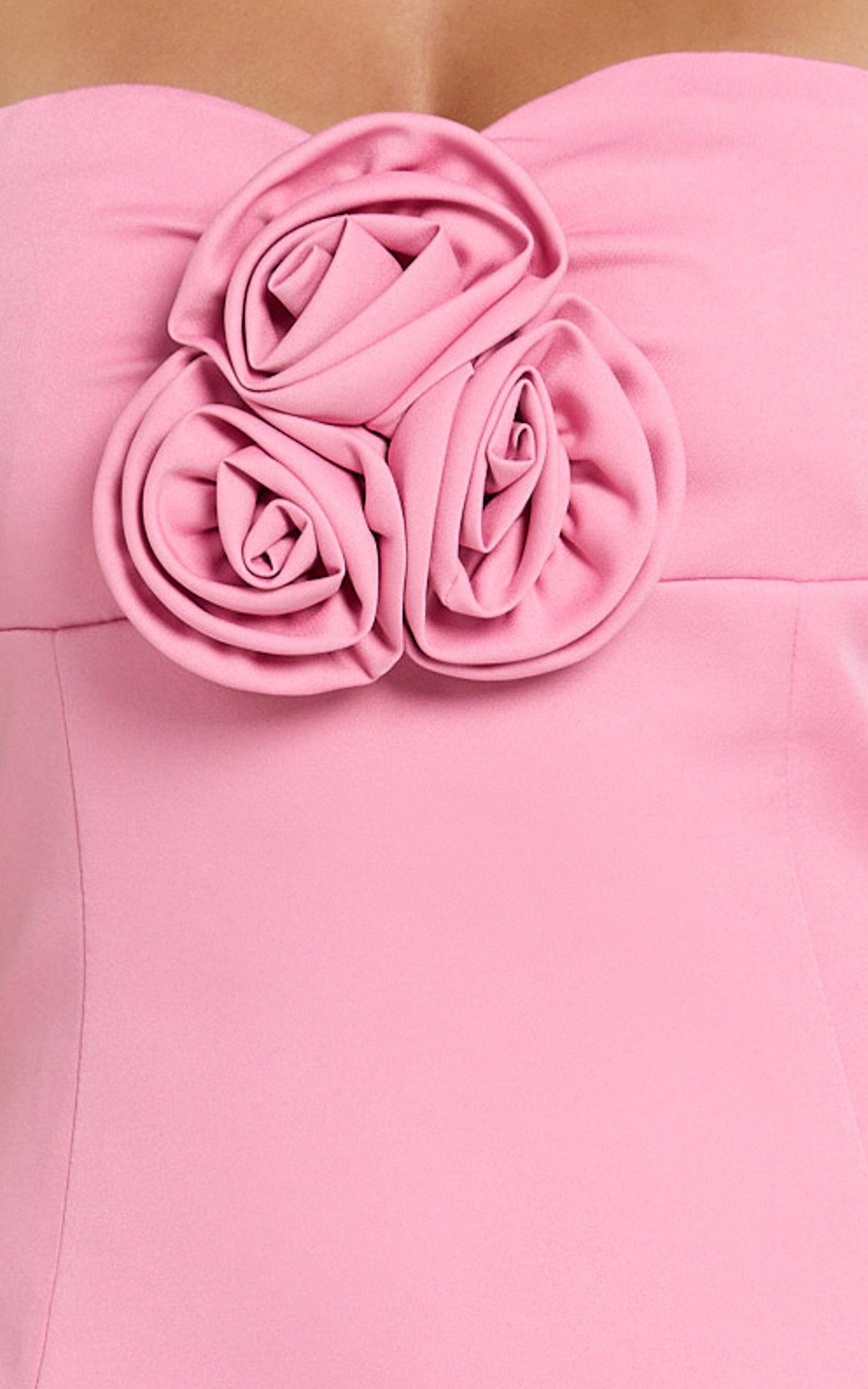 Odelle Mini Dress - Tulip Hem Cut Out 3D Floral Dress in Pink Product Image