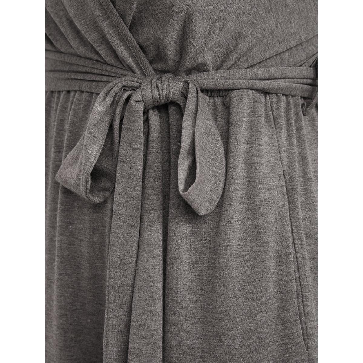 Plus Size Colorblock Contrast Pocket Wrap Belted Ruffle Tiered Dress Multicolor Women Casual Belted V-neck Long Sleeve Curvy Midi Dress BloomChic 10/M Product Image