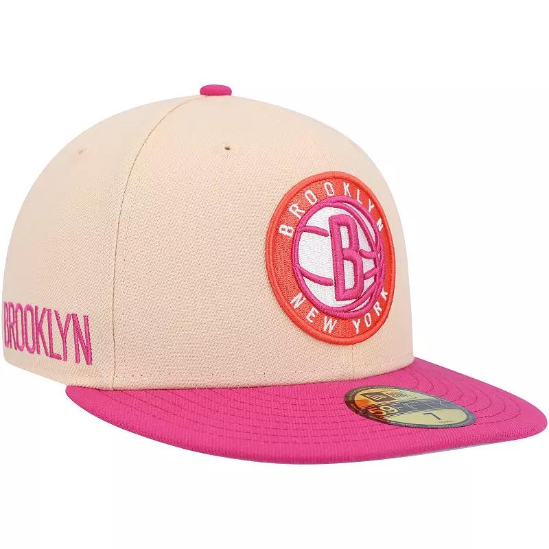 Men's New Era Orange/Pink Brooklyn Nets Passion Mango 59FIFTY Fitted Hat, Size: 7 5/8 Product Image