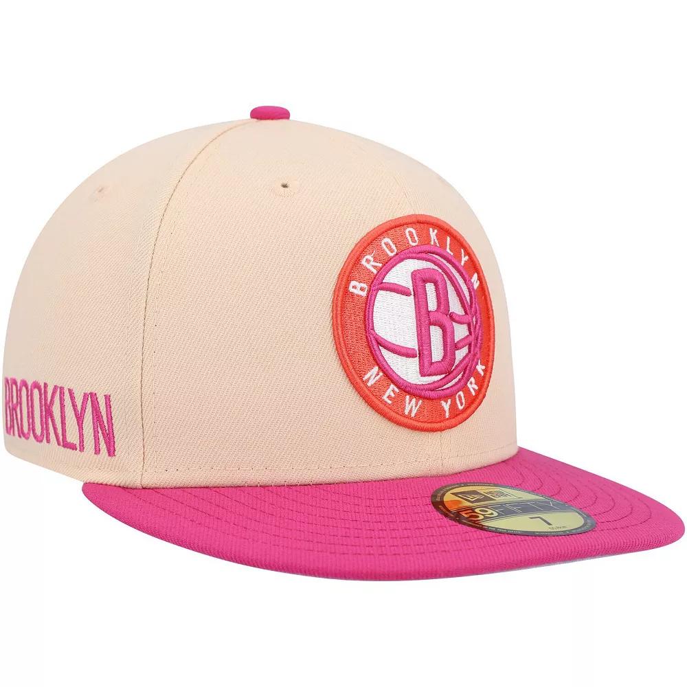 Men's New Era Orange/Pink Brooklyn Nets Passion Mango 59FIFTY Fitted Hat, Size: 7 5/8 Product Image