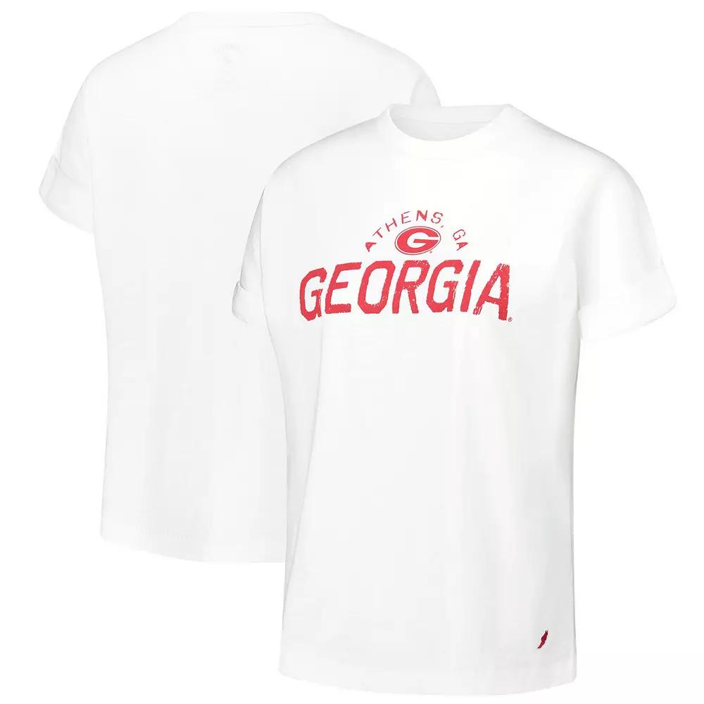 Women's League Collegiate Wear White Georgia Bulldogs Slub Rolled Cuff T-Shirt,  Product Image