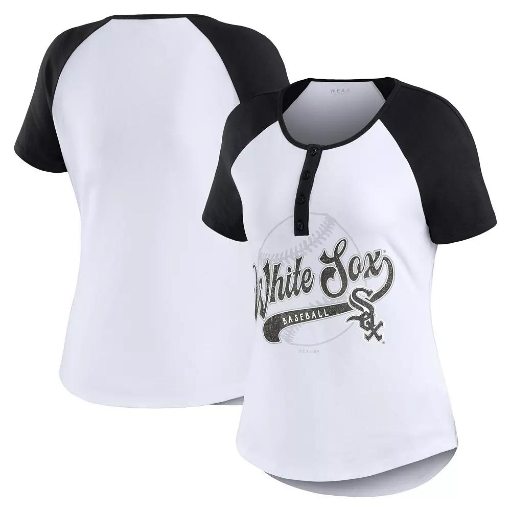 Women's WEAR by Erin Andrews White/Black Chicago White Sox Henley Raglan T-Shirt,  Product Image