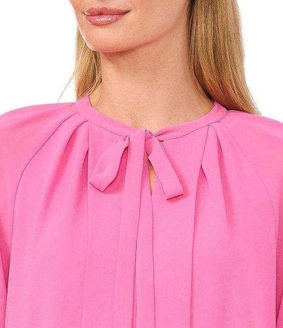 CeCe Woven V-Neck Long Sleeve Tie Front Blouse Product Image