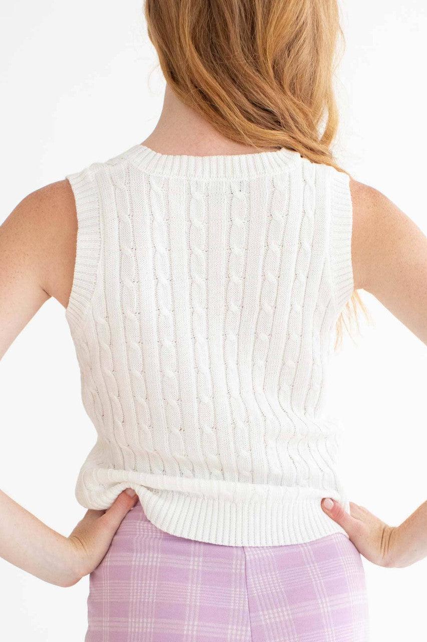 White Cable Knit Sweater Vest Product Image