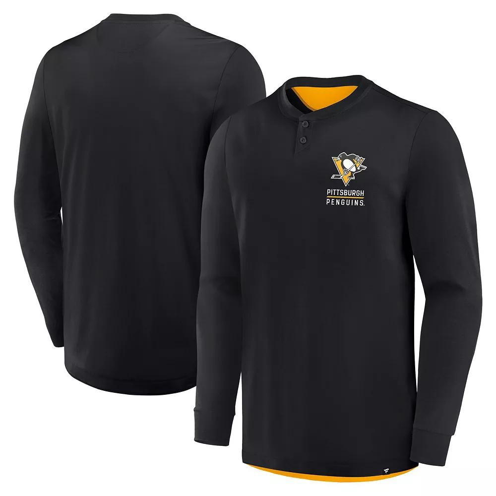 Men's Fanatics Black Pittsburgh Penguins Adrenaline Push Long Sleeve T-Shirt,  Product Image