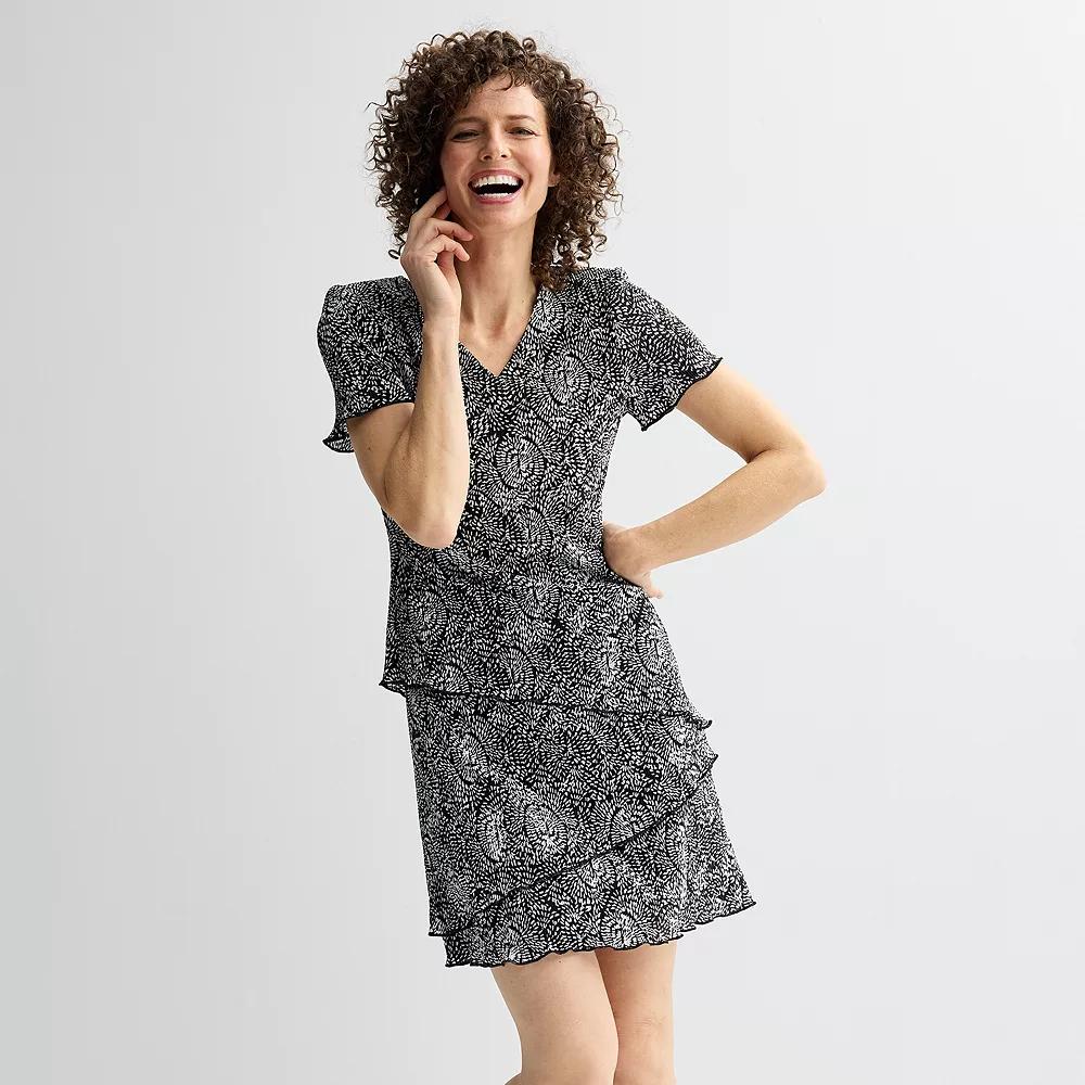 Women's Connected Apparel Pleated Tiered Dress, Size: 4, Black Product Image