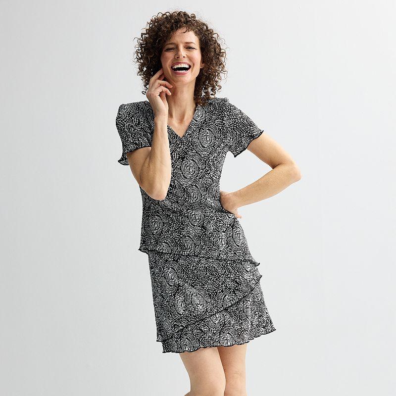 Women's Connected Apparel Pleated Tiered Dress, Size: 4, Black Product Image