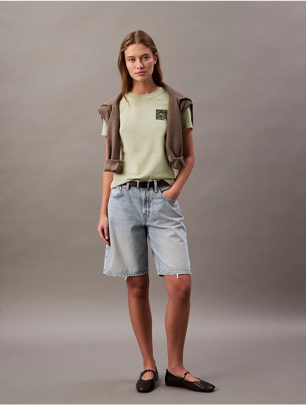 Calvin Klein Womens Floral Monogram Logo Graphic Slim T-Shirt - Green Product Image