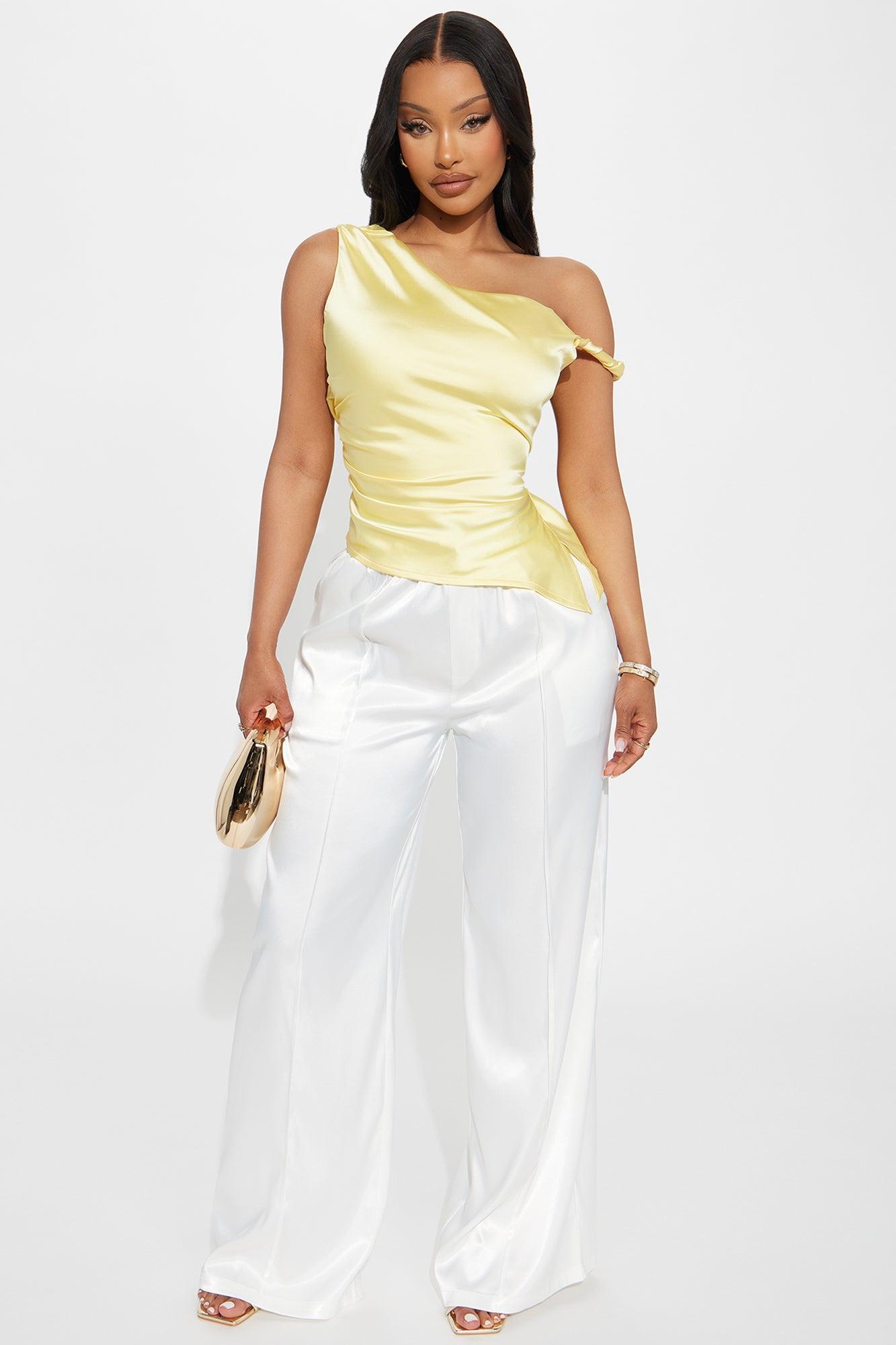 Gone To The Satin Side Asymmetrical Top - Butter Yellow Female Product Image