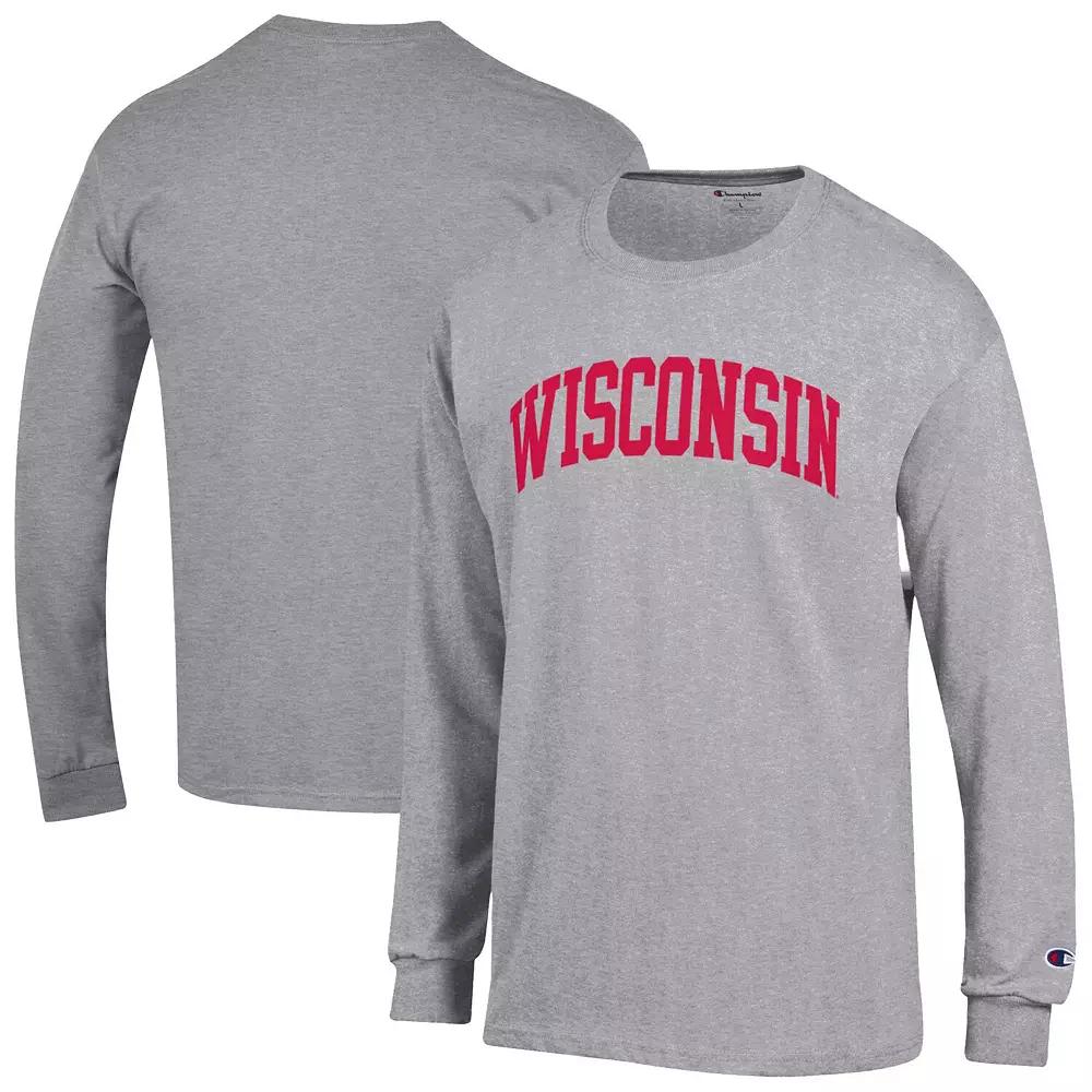 Men's Champion  Heather Gray Wisconsin Badgers Basic Arch Long Sleeve T-Shirt, Size: Small, Grey Product Image