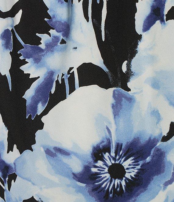 Calvin Klein Printed Matte Jersey Pleated Crew Neck Short Sleeve Blouse Product Image