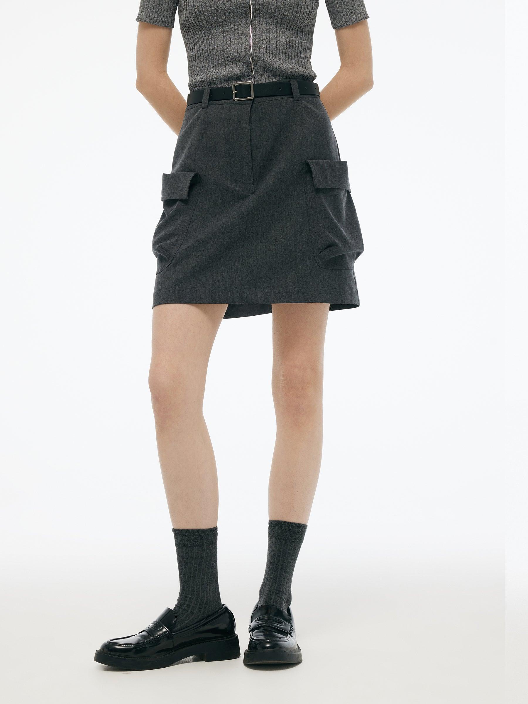 H-Line Women Stretchy Cargo Skirt With Leather Belt Product Image
