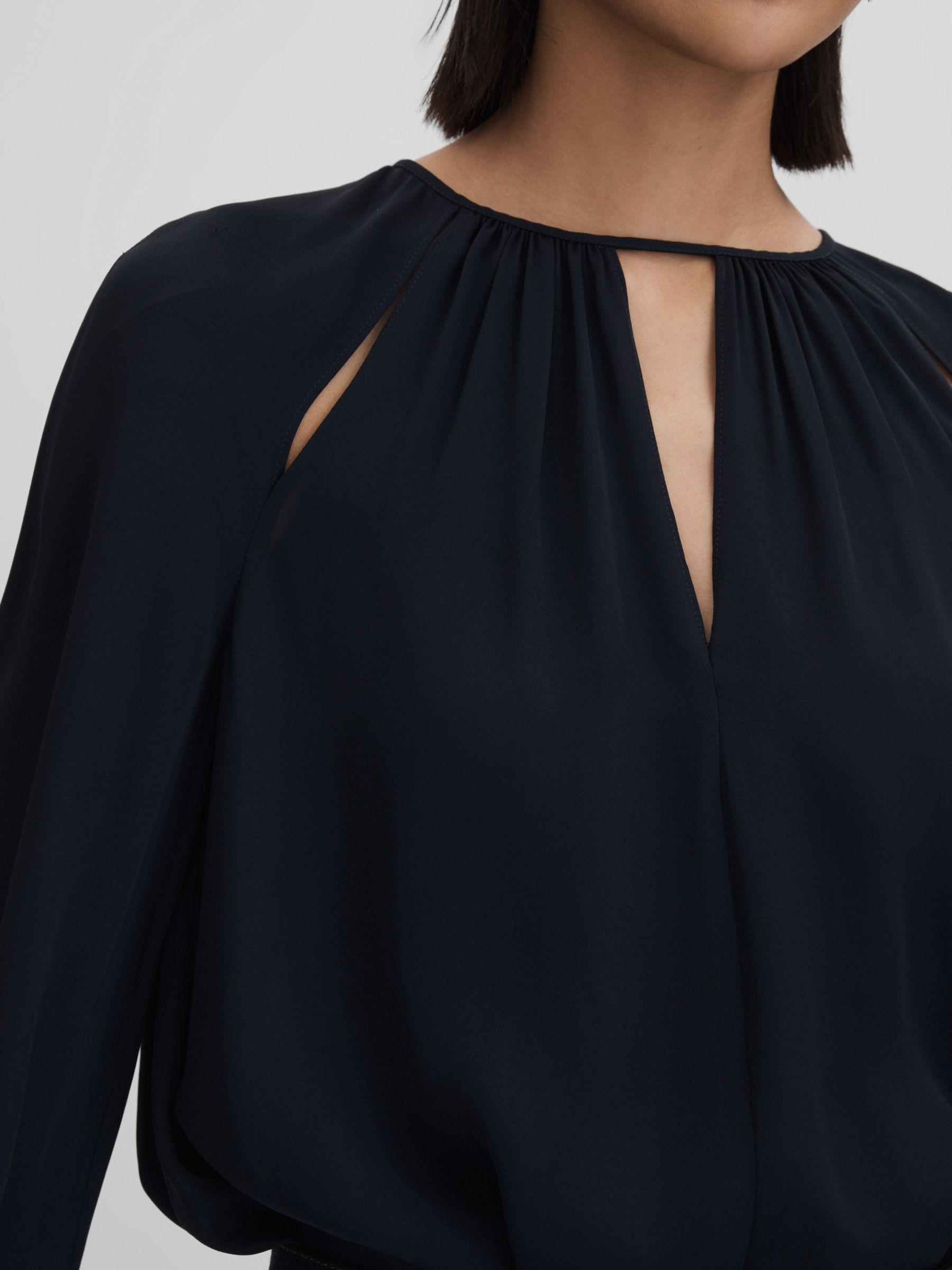 Cut-Out Flute Sleeve Blouse in Navy Product Image