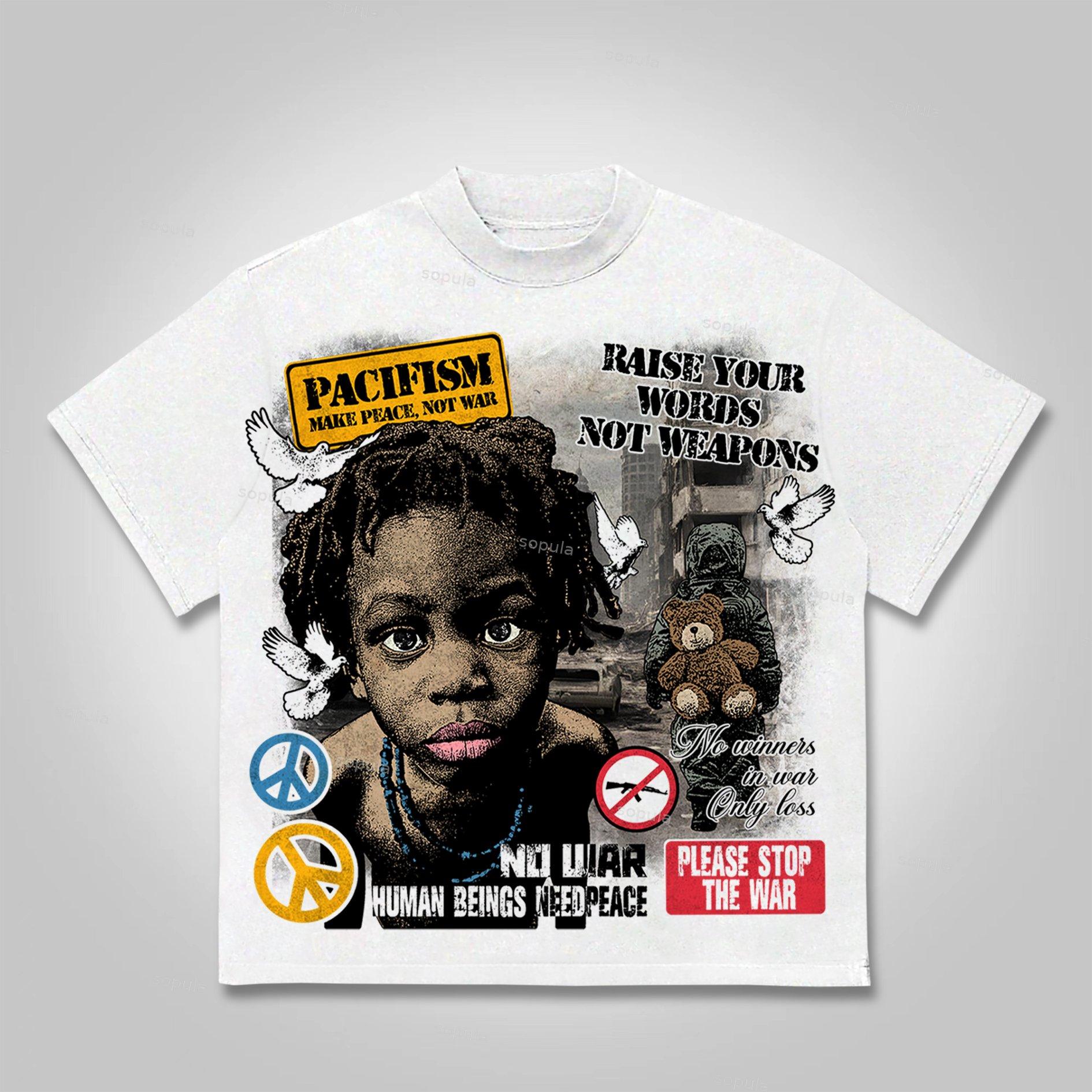 Sopula Human Beings Need Peace, Not War. Vintage Graphics Cotton T-Shirt Product Image