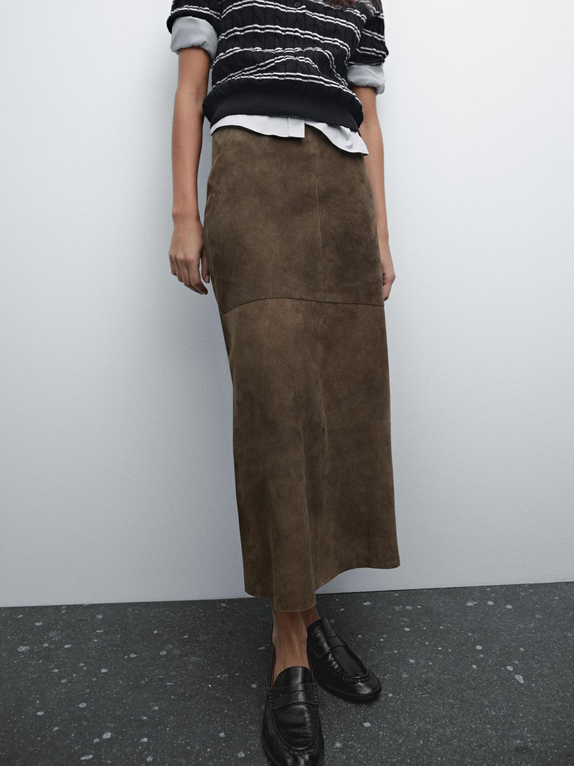 Straight fit suede leather skirt Product Image