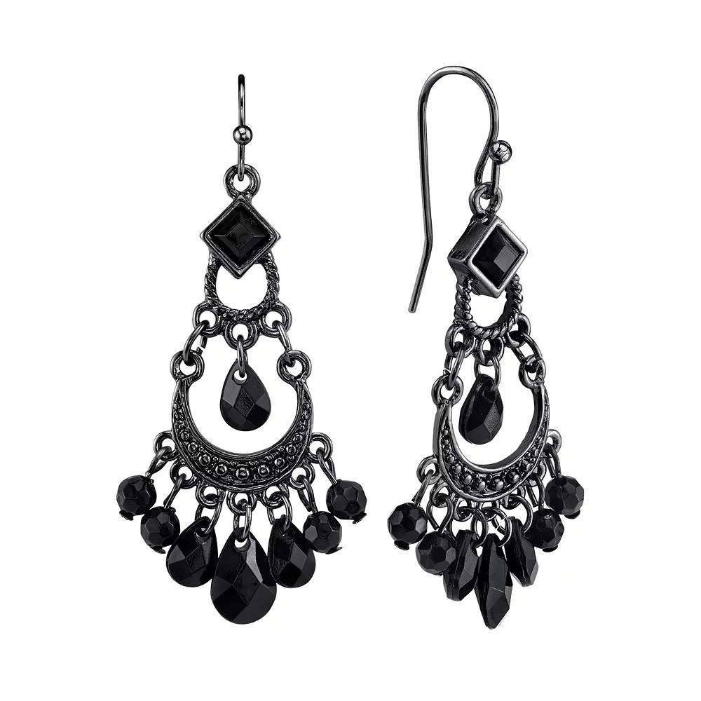 1928 Silver Tone Bead Chandelier Earrings, Women's, Tone Black Product Image