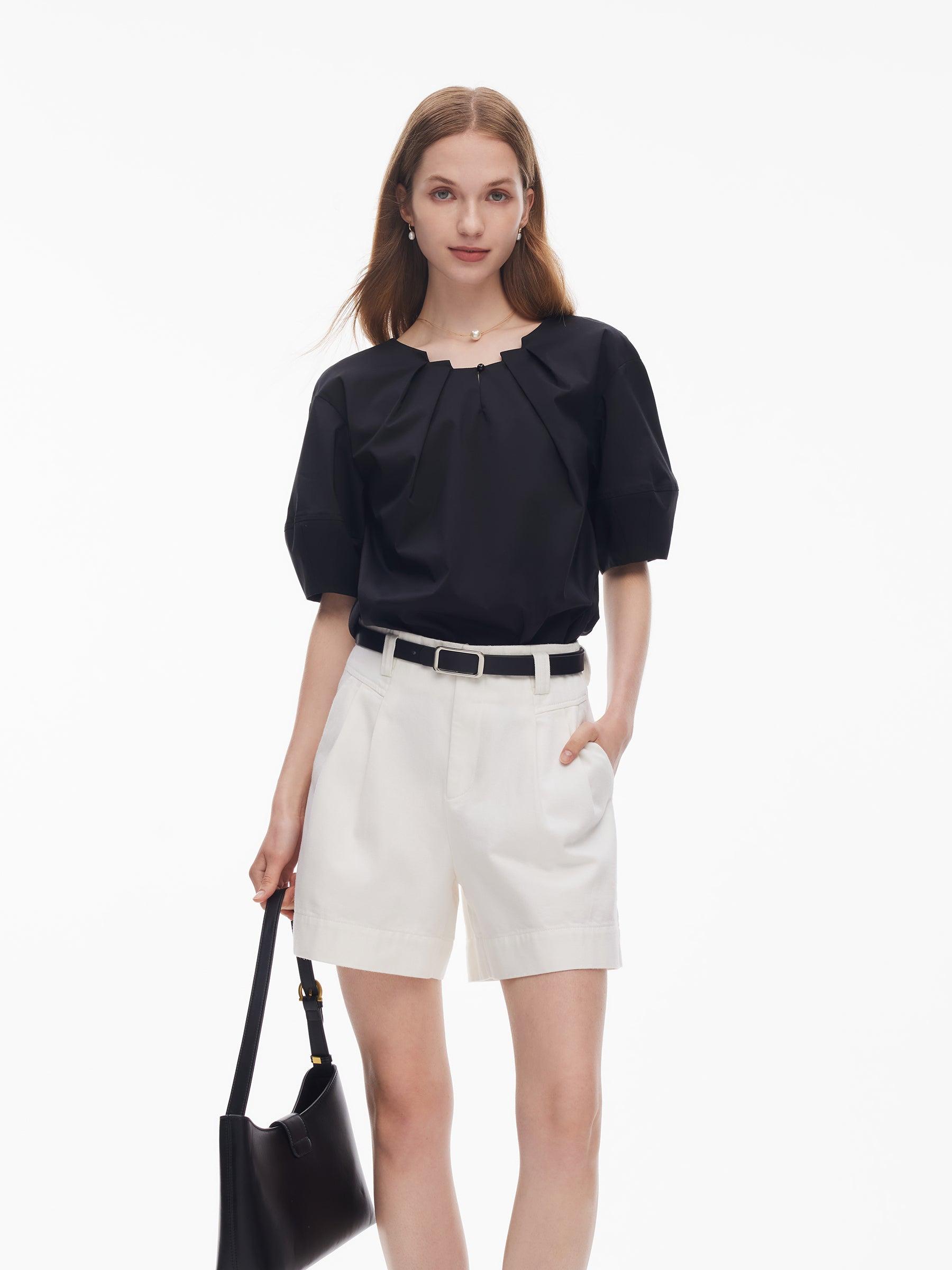 Pleated Neck Women Side Slit Top Product Image