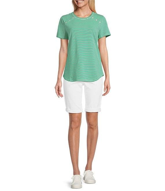 Jones New York Stripe Crew Neck Short Sleeve Tee Product Image