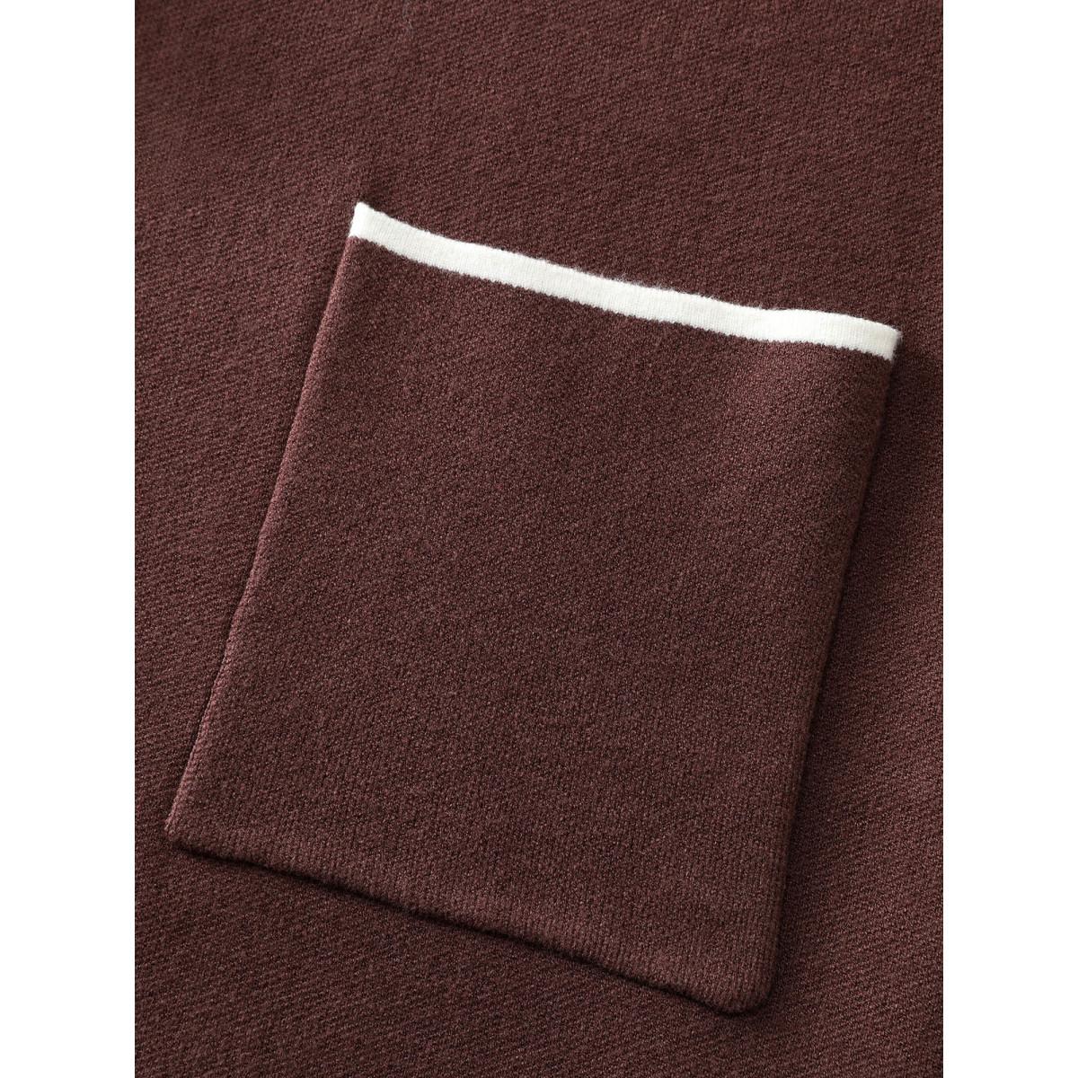 Plus Size Suit Collar Color Contrast Pockets Knit Cardigan Browncoffeecolor Women Loose Long Sleeve Office Cardigans BloomChic 14-16/1X Product Image