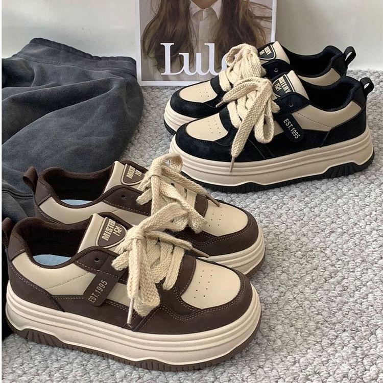 Two Tone Lettering Platform Sneakers Product Image