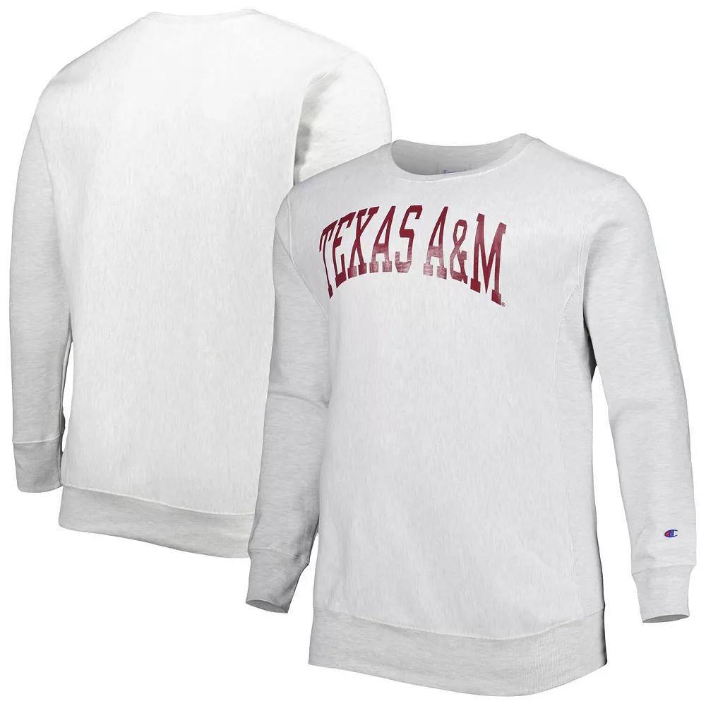 Men's Champion Heathered Gray Texas A&M Aggies Big & Tall Reverse Weave Fleece Crewneck Pullover Sweatshirt,  Product Image