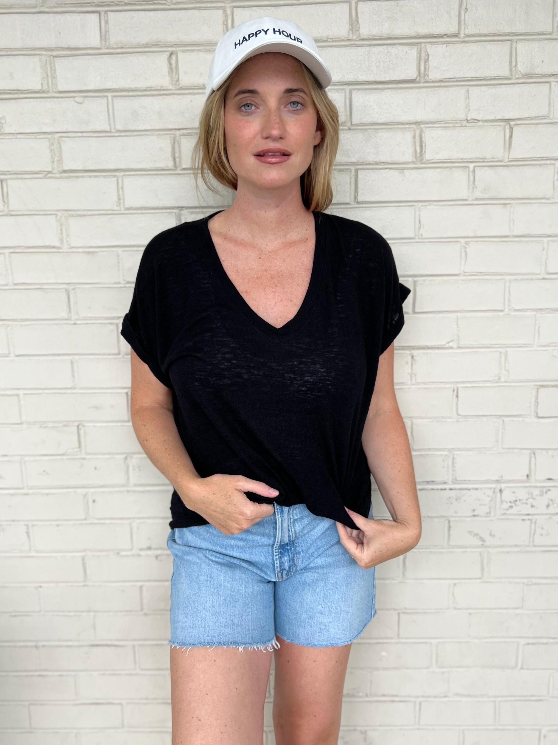 Niki V-Neck Cuffed Short Sleeve Tee Product Image