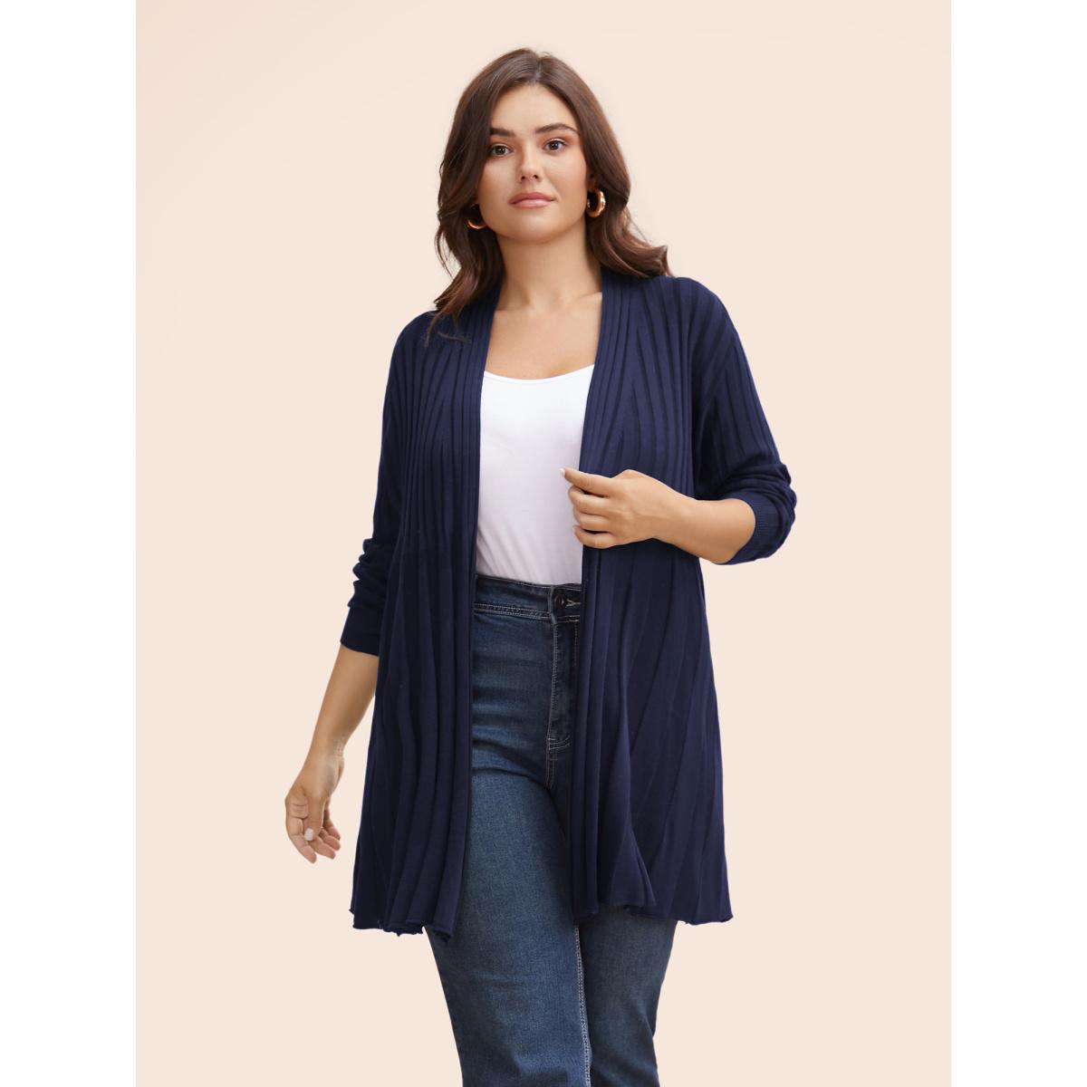 Plus Size Plain Textured Kimono Collar Cardigan Black Women Timeless Loose Long Sleeve Elegant Cardigans BloomChic 18-20/2X Product Image