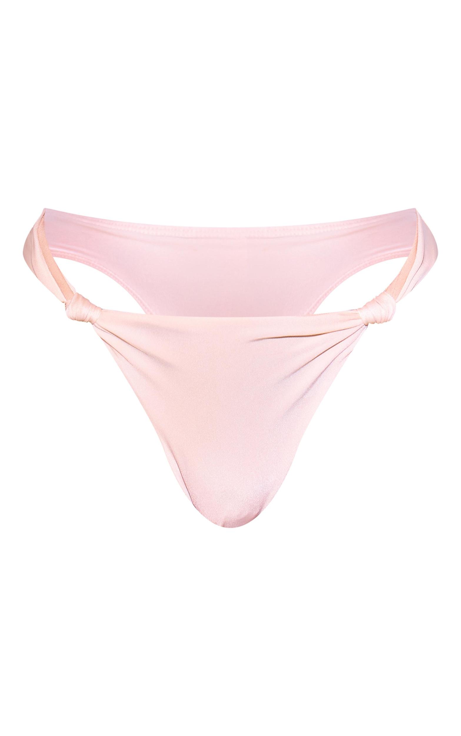 Cream Ruched Knot Detail High Leg Bikini Bottoms Product Image