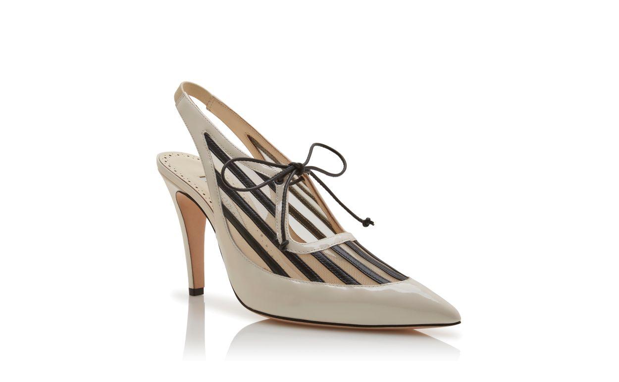 KHALILAC Light Cream and Black Patent Leather Slingback Pumps  Product Image