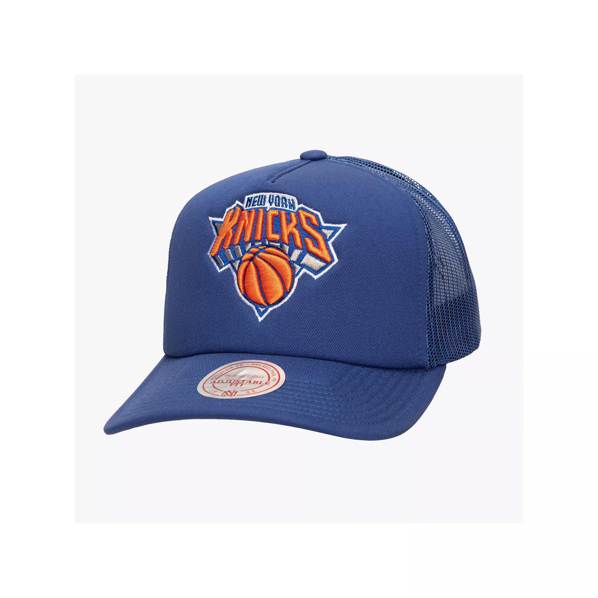 Men's Mitchell & Ness Blue New York Knicks Core Evergreen OTC Trucker Adjustable Hat Product Image