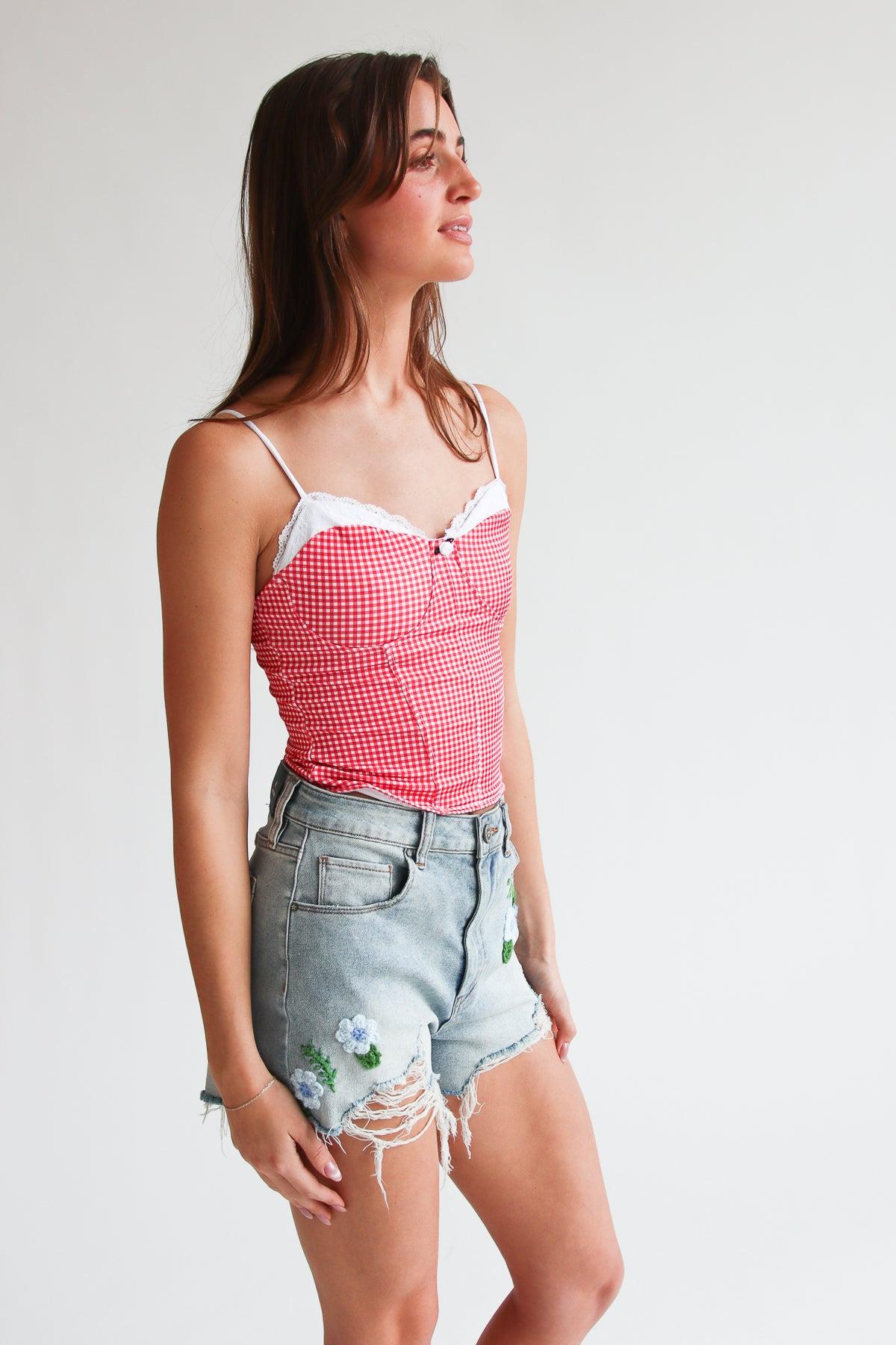 Gingham Rosebud Tank Top Product Image