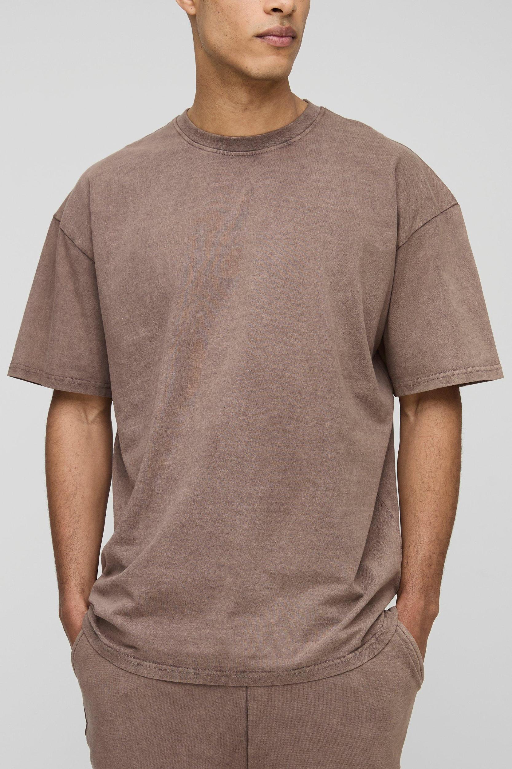 Tall Oversized Acid Wash T-Shirt & Short Set | boohooMAN USA Product Image