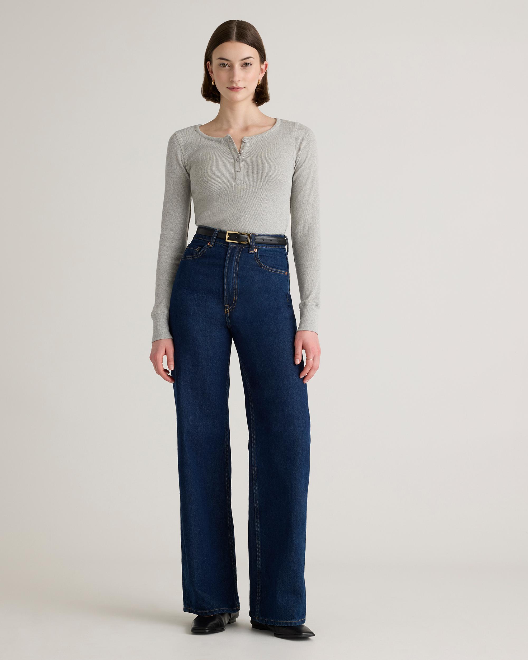 Quince | Women's Micro-Rib Henley Long Sleeve T-Shirt Organic Cotton Product Image