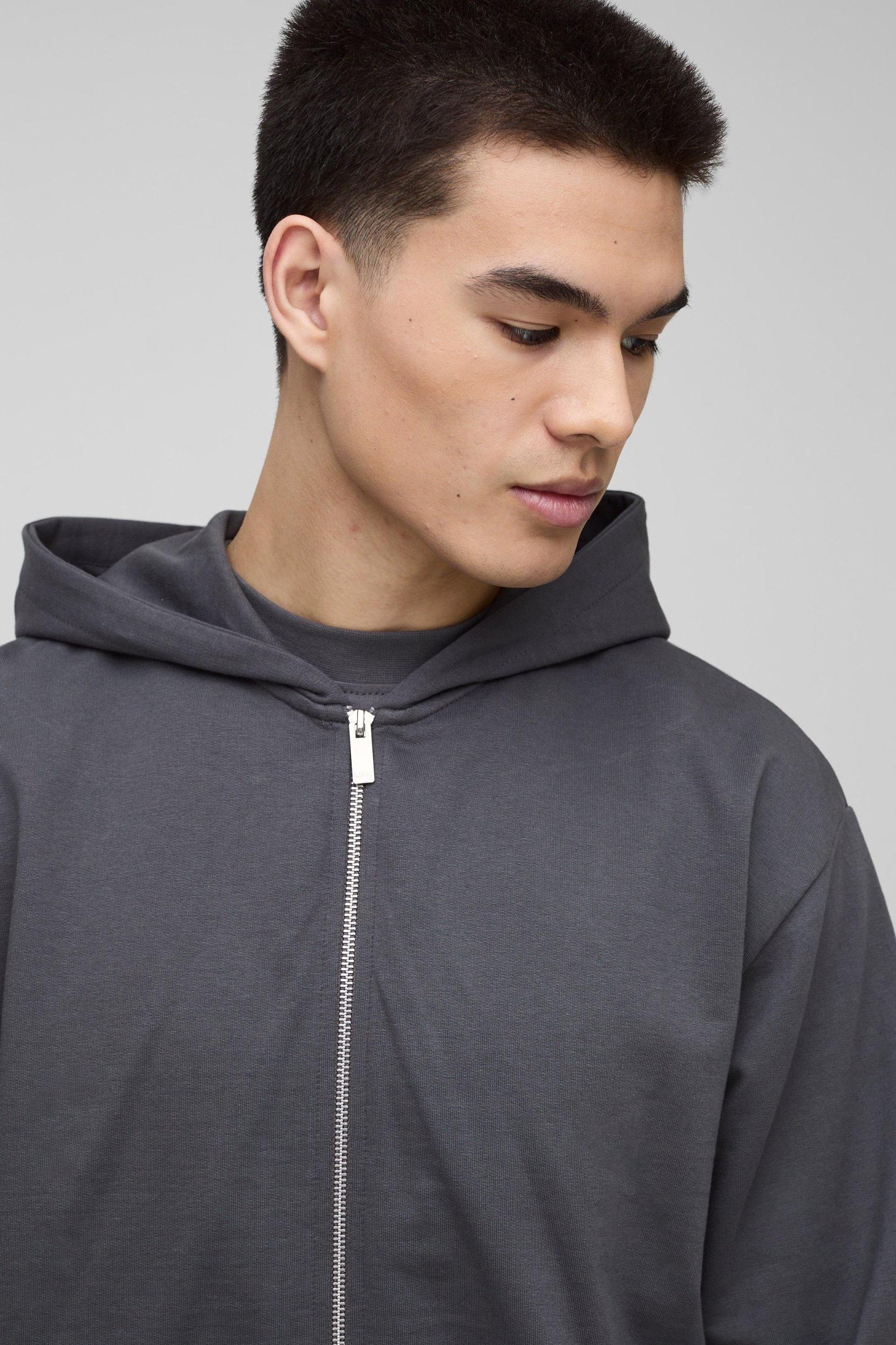 260GSM Loopback Basic Oversized Zip Through Hoodie | boohooMAN USA Product Image