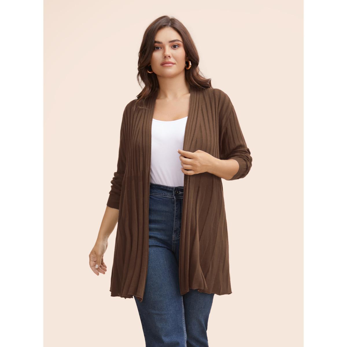 Plus Size Plain Textured Kimono Collar Cardigan Black Women Timeless Loose Long Sleeve Elegant Cardigans BloomChic 18-20/2X Product Image