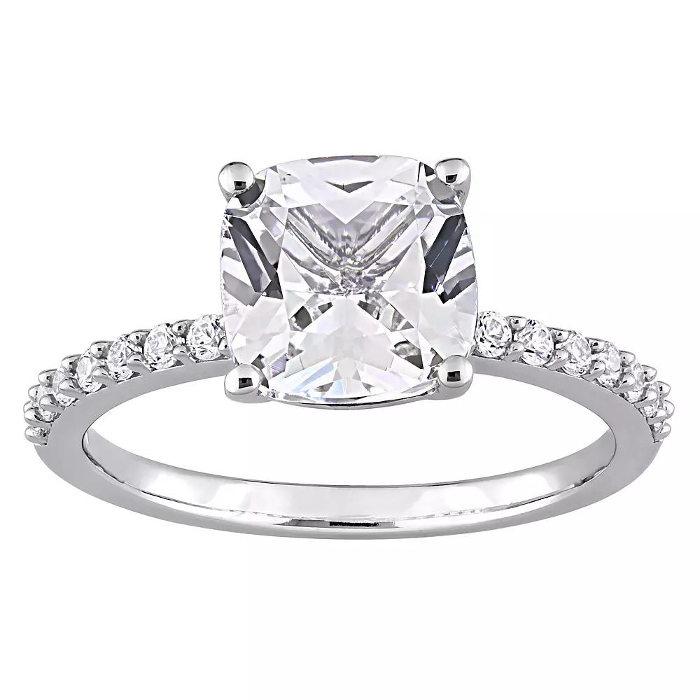 Stella Grace 10k White Gold Lab-Created White Sapphire Cushion-Cut Engagement Ring, Women's, Size: 6 Product Image