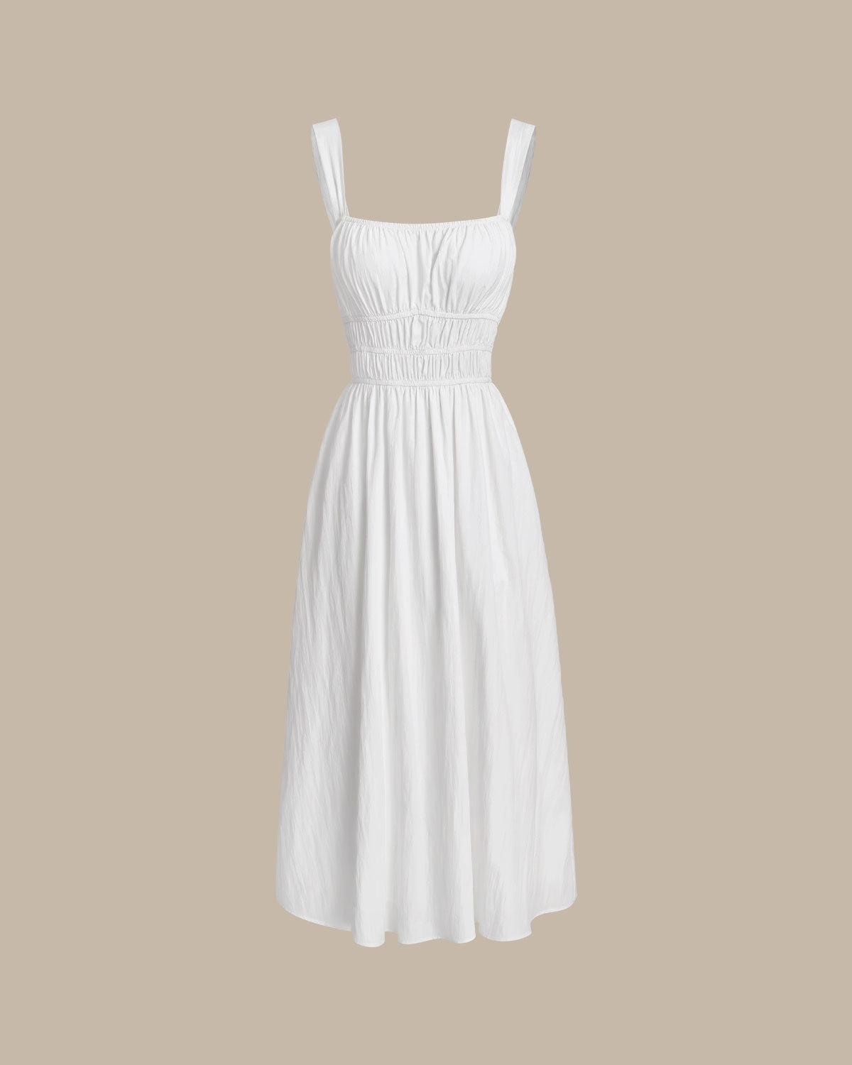 White Ruched Slip Maxi Dress Product Image