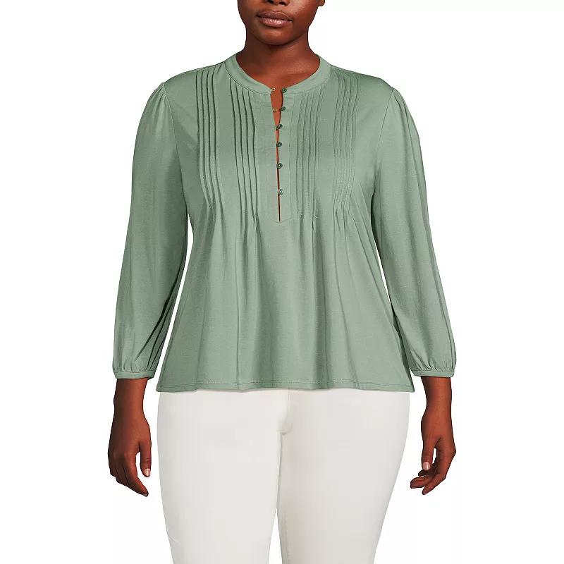 Plus Size Lands' End Lightweight Jersey Button Pintuck Top, Women's, Size: 1XL, Blue Pin Dot Product Image