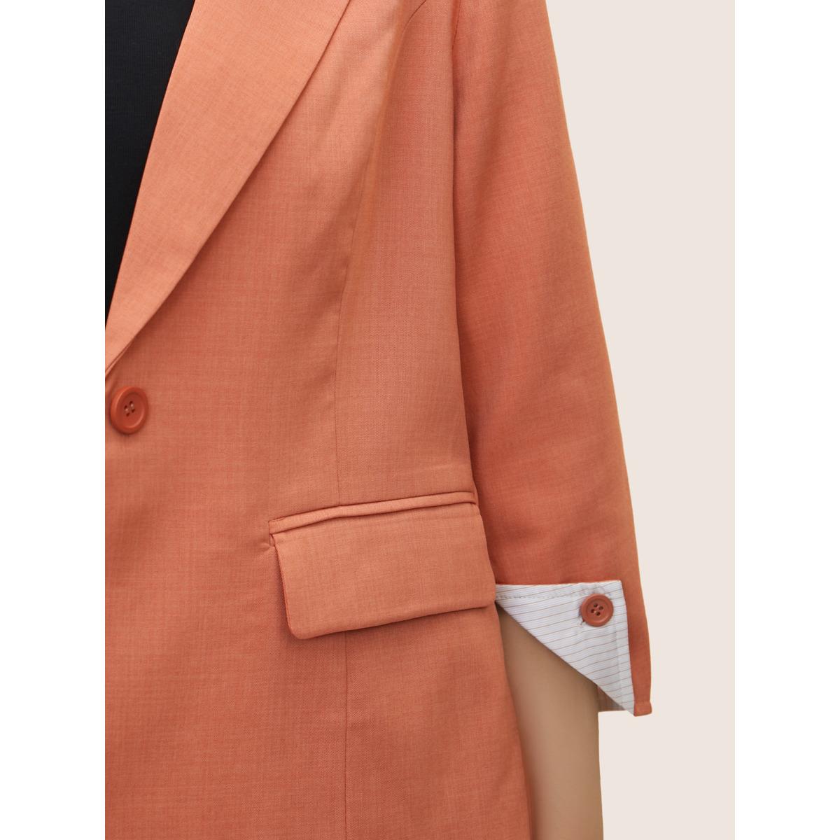 Plus Size Suit Collar Plain Striped Lined Blazer OrangeRed Women Work Plain Non Sleeve Elbow-length sleeve Suit Collar 14-16/1X Open pocket with flap At the Office Blazers BloomChic Product Image