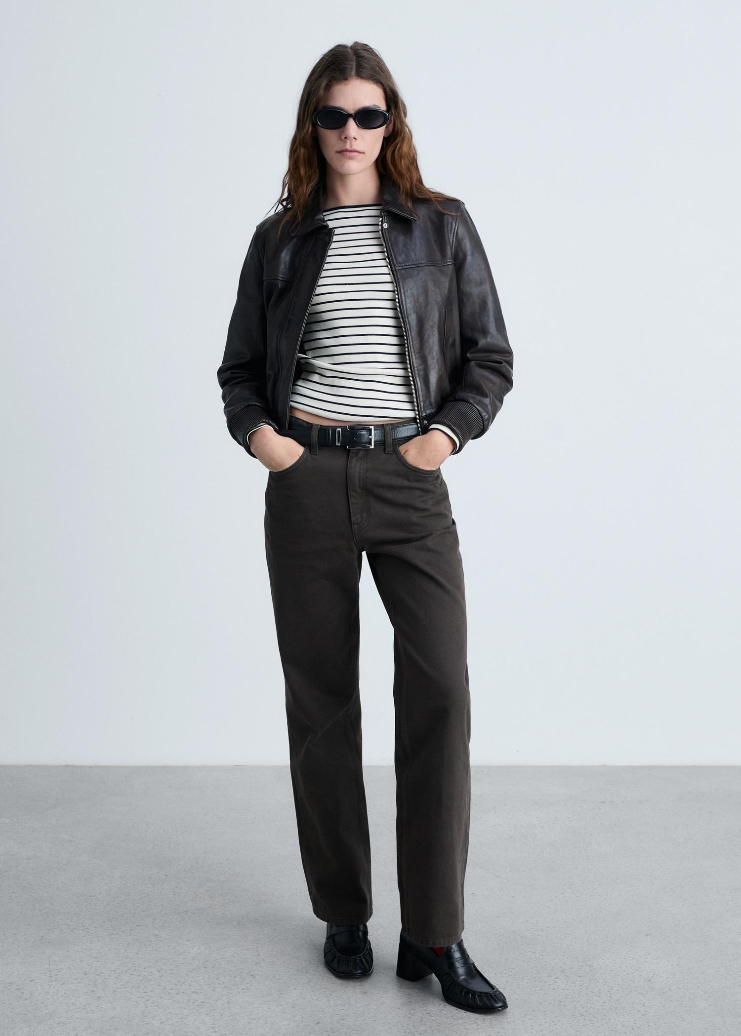 Striped boat-neck t-shirt - Women | MANGO USA Product Image